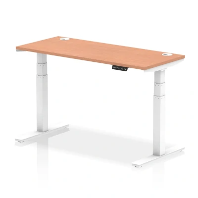 Image of Air 1400x600mm Height Adjustable Desk Beech Top Cable Ports White Leg