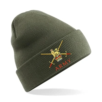 Image of PSave British Army Insignia Mens Premium Embroidered Beanie Hat, Bob Hat Military (Military Green)