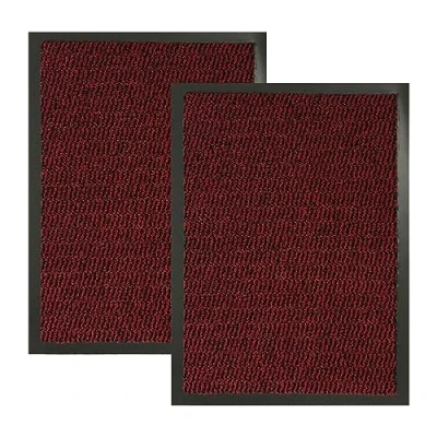 Image of KAV Washable Door Mat Dirt Trapper Indoor And Outdoor Non Slip Doormats Large Floor Mats For Front Back Door, Home, office Perfect Dust Absorbent (Red, 40cm X 60cm (Pack of 2))