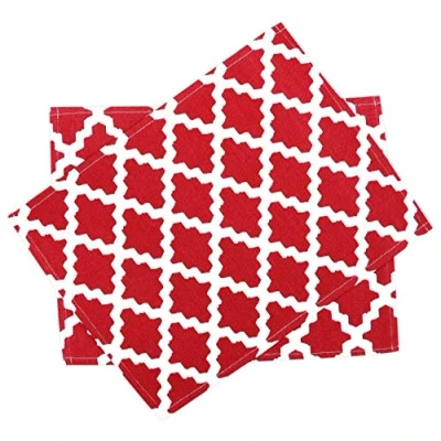 Image of Penguin Home® 100% Cotton Placemats Set of 6 Soft, Durable &amp; Super Absorbent Stylish Design to Enhance Your Table Setting Machine Washable 33 x 45cm Patterned Red