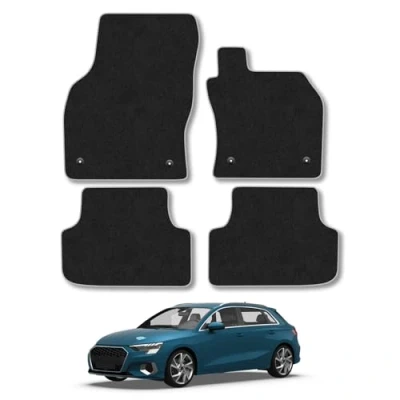 Image of Car Mats Compatible with Audi A3 (2020 ) Tailored Fit Grey Carpet Floor Set Accessory Custom 4 Pieces Anti Slip Backing &amp; Binding Trim Edge