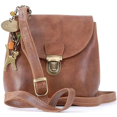 Image of Catwalk Collection Handbags Ladies Leather Cross Body Bag Small/Medium Handbag With Adjustable Shoulder Strap FRANKIE Brown