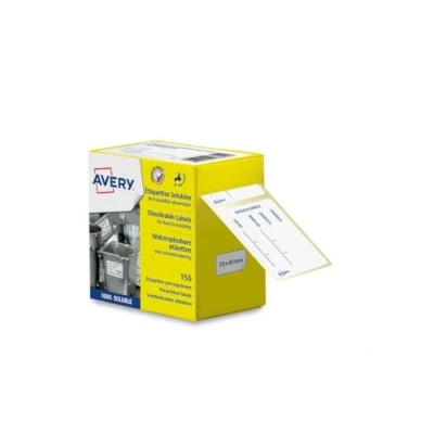 Image of Avery Wash Off, Dissolvable, Food Traceability Labels, 70 x 40 mm, Freezer Labels 150 Whitewith Blue, Writable, Pre Printed, Easy to Off