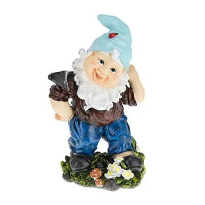 Image of Relaxdays Garden Gnome with Hoe, Weatherproof, Frost Resistant, 32 x 19 14 cm, Figurine, Polyresin, Multicoloured, Synthetic Resin
