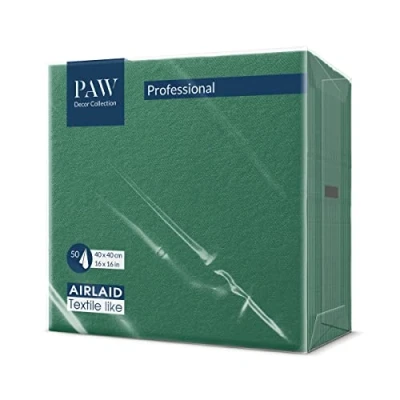 Image of PAW Airlaid Napkins (40 x 40 cm) I 50 Pieces Plain Fabric Like Elegant Table Decoration HoReCa for Important Occasions Weddings, Parties, Christmas Unicolour: Dark Green