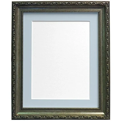 Image of FRAMES BY POST Shabby Chic Silver Picture Photo Frame with Light Blue Grey Mount 10 x 8 For Image size 6