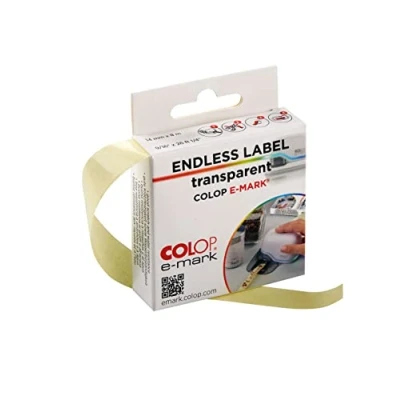 Image of COLOP e mark continuous transparent labels 155362 14mm x 8 metres Splashproof and scratch resistant