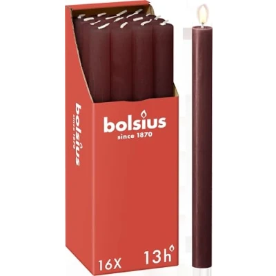 Image of Bolsius Tapered Dinner Pillar Candles Dark Red Pack of 16 Long Burning Time 13 Hours Household Candle Interior Decoration Unscented Includes Natural Vegan Wax 27 x 2.3 cm