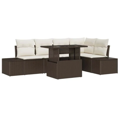 Image of vidaXL 6 Piece Garden Sofa Set with Cushions Brown Poly Rattan