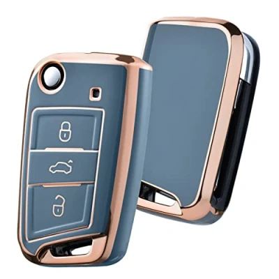 Image of OATSBASF Car Key Case Case, Box Cover 3 Buttons (gold trim grey)