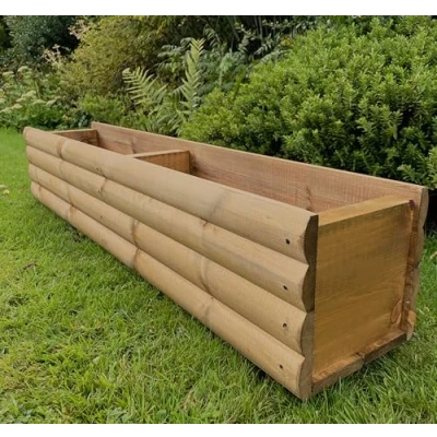 Image of RUDDINGS WOOD 120cm Large Log Style Wooden Trough Planter Heavy Duty Garden Flower Pot box