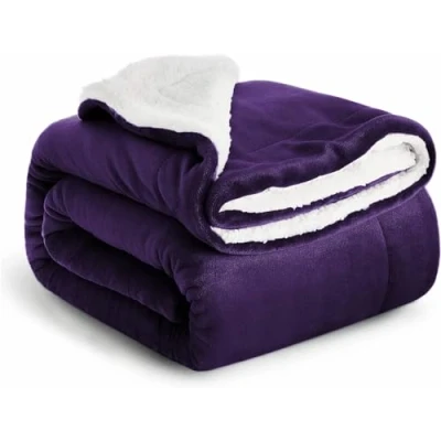 Image of Imperial Rooms Sherpa Fleece Blanket Bed Throws Blankets For Sofas Soft Fluffy Thick Reversible Microfiber Throw (Purple, Double (150 x 200 Cm))