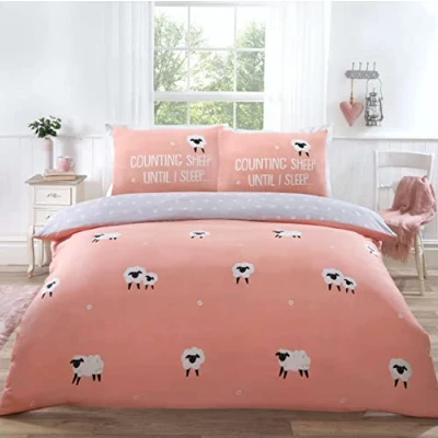 Image of Rapport Home Counting Sheep Until I Sleep Duvet Cover Set, Pink/Blush Double Bedding Set