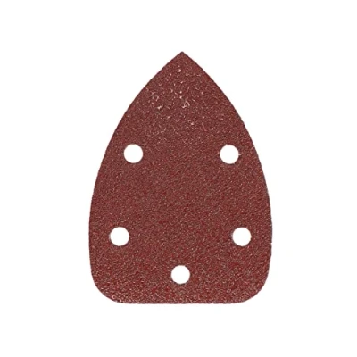 Image of Mirka Red Delta sanding Paper Wood Triangles Hook &amp; Loop / 100x140x140mm Adhesion 5 hole grit P40 pieces for wood, metal and plastic
