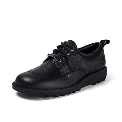 Image of Kickers Unisex Kick Lo Tumble Leather Shoes, Black, 10 UK