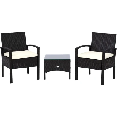 Image of Outsunny 3 Pieces Rattan Set Furniture Garden Cushion Bistro Wicker Brown Patio Outdoor863 039CF