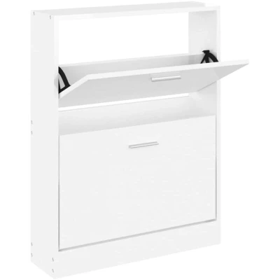 Image of vidaXL Shoe Cabinet High Gloss White 59x17x81 cm Engineered Wood