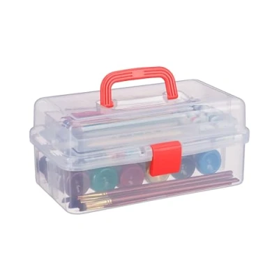 Image of Relaxdays Transparent Plastic Storage Box, 9 Compartments for Small Tools, Press Lock, HWD 14x33x19cm, 14 x 33 19.5 cm