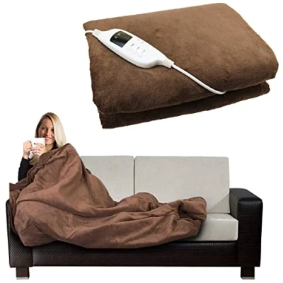 Image of Electric Heated Throw Over Under Blanket Fleece Washable Polyester Warm Mattress (Brown)