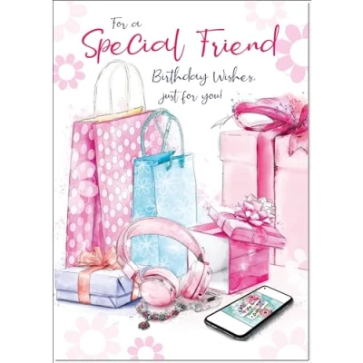 Image of doodlecards Special Friend Birthday Card Present Pile Medium Size with Plain Envelope