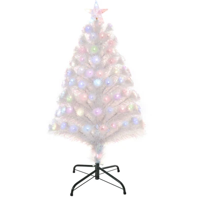 Image of HOMCOM 3FT Pre Lit Artificial Christmas Tree w/Fibre Optic LED Lights Holiday Home Xmas Decoration White