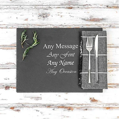 Image of Personalised Engraved Rectangular Natural Slate Placemat and Platter