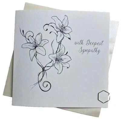 Image of WHITE COTTON CARDS LILLIES SYMPATHY CARD, HAND FINISHED (DT227)
