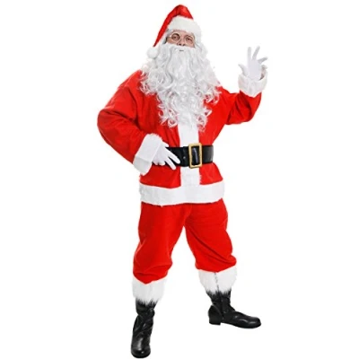 Image of DELUXE SANTA COSTUME 10 PIECE PLUSH FATHER CHRISTMAS FANCY DRESS XMAS M (XXXXLARGE 56/58&quot; CHEST UP TO 52&quot; WAIST JACKET LENGTH* 22&quot; ARM 22&quot;)