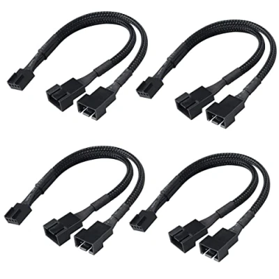 Image of Akasa PWM Fan Splitter 1 to 2 Ways 4 Pin Speed Control PC Case Extension Cable Black Braided 150mm 15cm Pack AK CBFA04 KT04