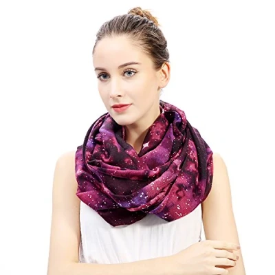 Image of Lina &amp; Lily Galaxy Star Print Lightweight Snood Scarf (Purple/Black)