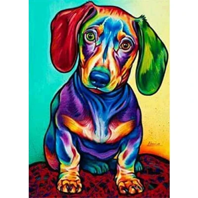 Image of OWN4B Cross Stitch Kits Stamped, Colorful Dachshund Puppy Printed Pattern 11CT 14.2x18.1 inch DIY Embroidery Kit (Puppy)