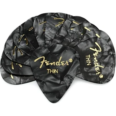 Image of Fender Premium Celluloid 351 Shape Picks, Thin, Black Moto, 12 Pack