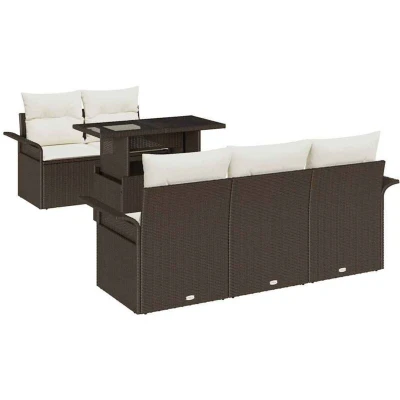 Image of vidaXL 6 Piece Garden Sofa Set with Cushions Brown Poly Rattan