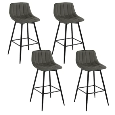 Image of WOLTU Bar Stools Set of 4 PCS Soft Velvet Seat Breakfast Counter Kitchen Chairs Metal Legs Barstools Dark Grey High with Backrests &amp; Footrests for Home Commercial Use