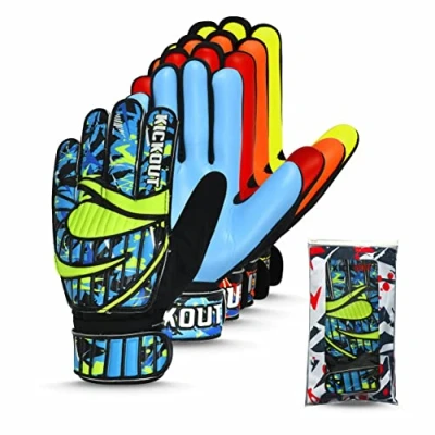 Image of Kickout Premium Goalkeeper Gloves Funky Goalkeeping With 3mm Latex for Super Grip &amp; Protection Adults Kids Boys Glove Football Goalie (Cyan, size 8 suitable M L adult)