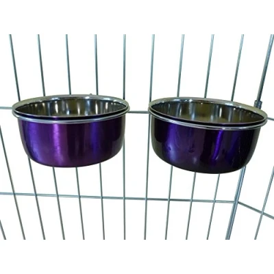 Image of Ellie Bo Pair of Dog Bowls For Crates, Cages or Pens and 3 Sizes (0.6Ltr Small, Purple)