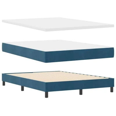 Image of vidaXL Box Spring Bed with Mattress Dark Blue 140x200 cm Velvet
