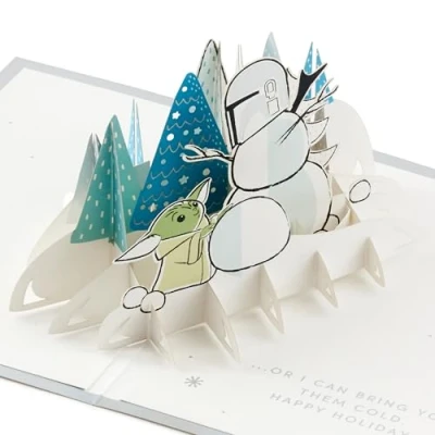 Image of Hallmark Christmas Card, The Mandalorian, 3D and Pop Up Wishes, Mandalorian Grogu Design, Colourful