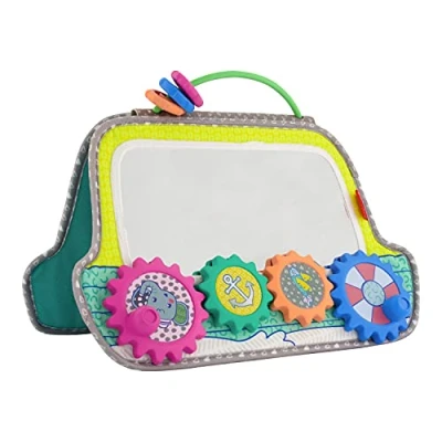 Image of Infantino Busy Board Mirror &amp; Sensory Discovery Toy Boat for Fine Motor Skill Development with Gears, Beads, High Contrast Prints, Tummy Time, Sit Play or On The Go, Newborns, Babies Toddlers