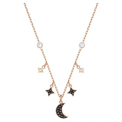 Image of Swarovski Symbolic necklace, Moon and star, Black, Rose gold tone plated