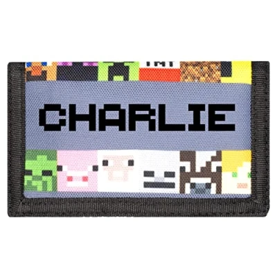 Image of Minecraft Kids Personalised Wallet Grey Video Game Money Your Name Pixel Letters Gifts Official Merchandise