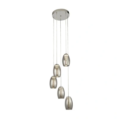 Image of Cyclone 5 Light Drop Pendant, Smoked Glass 3000K