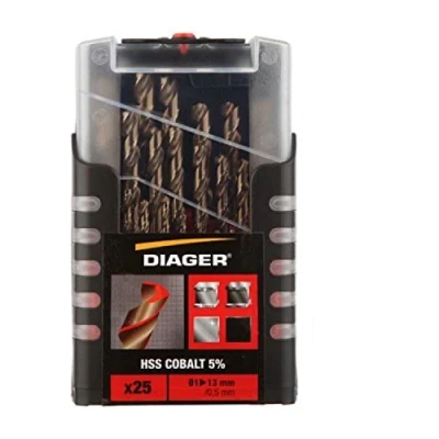 Image of Diager HSS Drill Bits 5% Cobalt Set of 25 Improved Resistance and Life Diameter 1 mm to 13 / 0.5