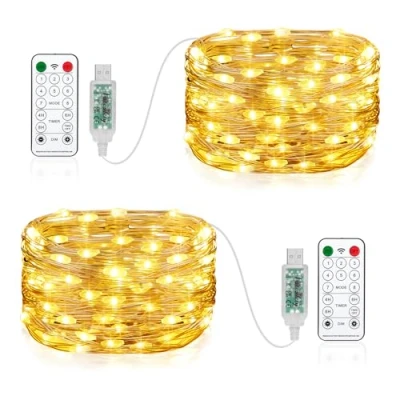 Image of [2 Pack] LED Fairy Lights, 10M 100Leds USB Plug in Powered Lights Waterproof 8 Modes Nights with Remote Timer for Indoor Outdoor Party Wedding Christmas Tapestry Decorations