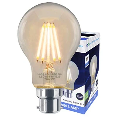 Image of Long Life Lamp Company 2 Pack A60 4w LED Filament Light Bulb Warm White B22 Bayonet Clear Glass