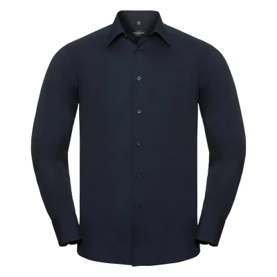 Image of Russell Athletic Collection Mens Long Sleeve Poly Cotton Easy Care Tailored Poplin Shirt (French Navy) Multicolour Size X Large