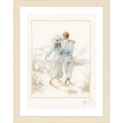Image of Lanarte Romance Linen Counted Cross Stitch Kit, Multi Colour, 19.6 x 1.4 1 cm