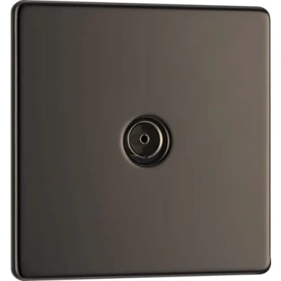 Image of BG Electrical FBN60 01 Screwless Flat Plate Single Co Axial Socket, Black Nickel