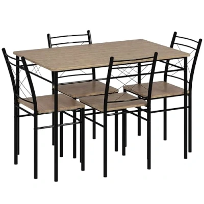 Image of HOMCOM Dining Table and Chairs Set 4, Room Sets, Rectangular Space Saving 4 for Compact Kitchens, Steel Frame, Oak