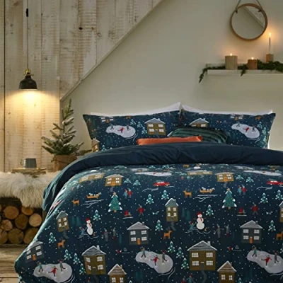 Image of furn. Winter Pine Duvet Cover Set, Polyester, Navy, Single